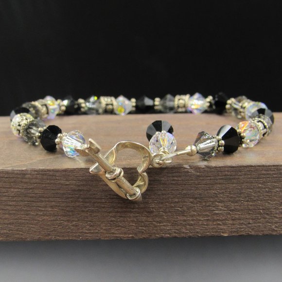 Jewelry - 7" Sterling Silver Crystal Heart & Arrow Bracelet Vintage